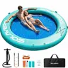 Ecofurnix 8FT Round Inflatable Water Hammock Floating Ring - Heavy-Duty 600D Nylon Portable Outdoor Raft with 6FT Mesh Lounging, All-Around Grab Rope, Cupholder, Unisex Repair Kit, Cool Body-Hugging Weightless Bite-Resistant Water Fun for Rivers, Parties
