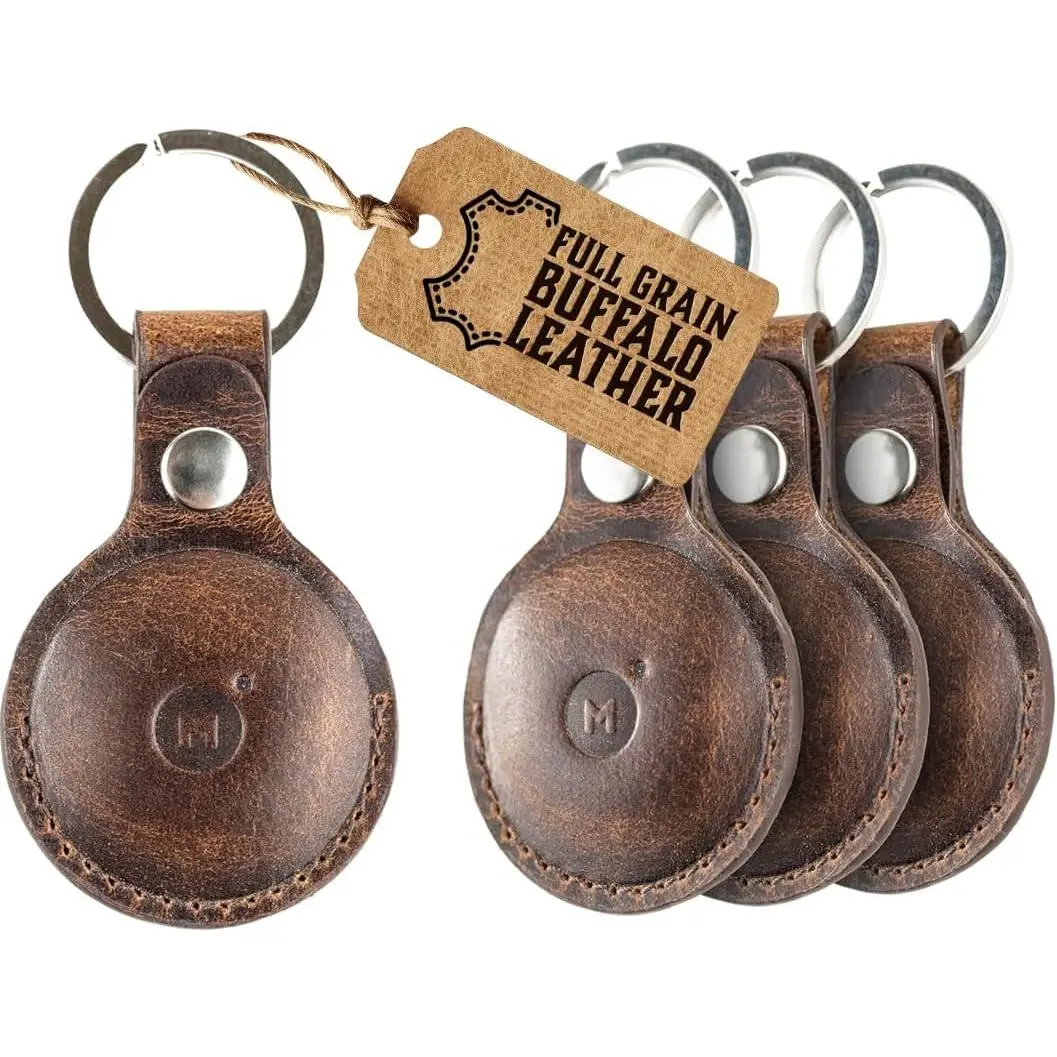 Genuine AirTag Keychain Holder for Apple Tag, FullGrain Buffalo AirTag Holder with Key Ring, Reinforced Stitching and Snap Closure (4)