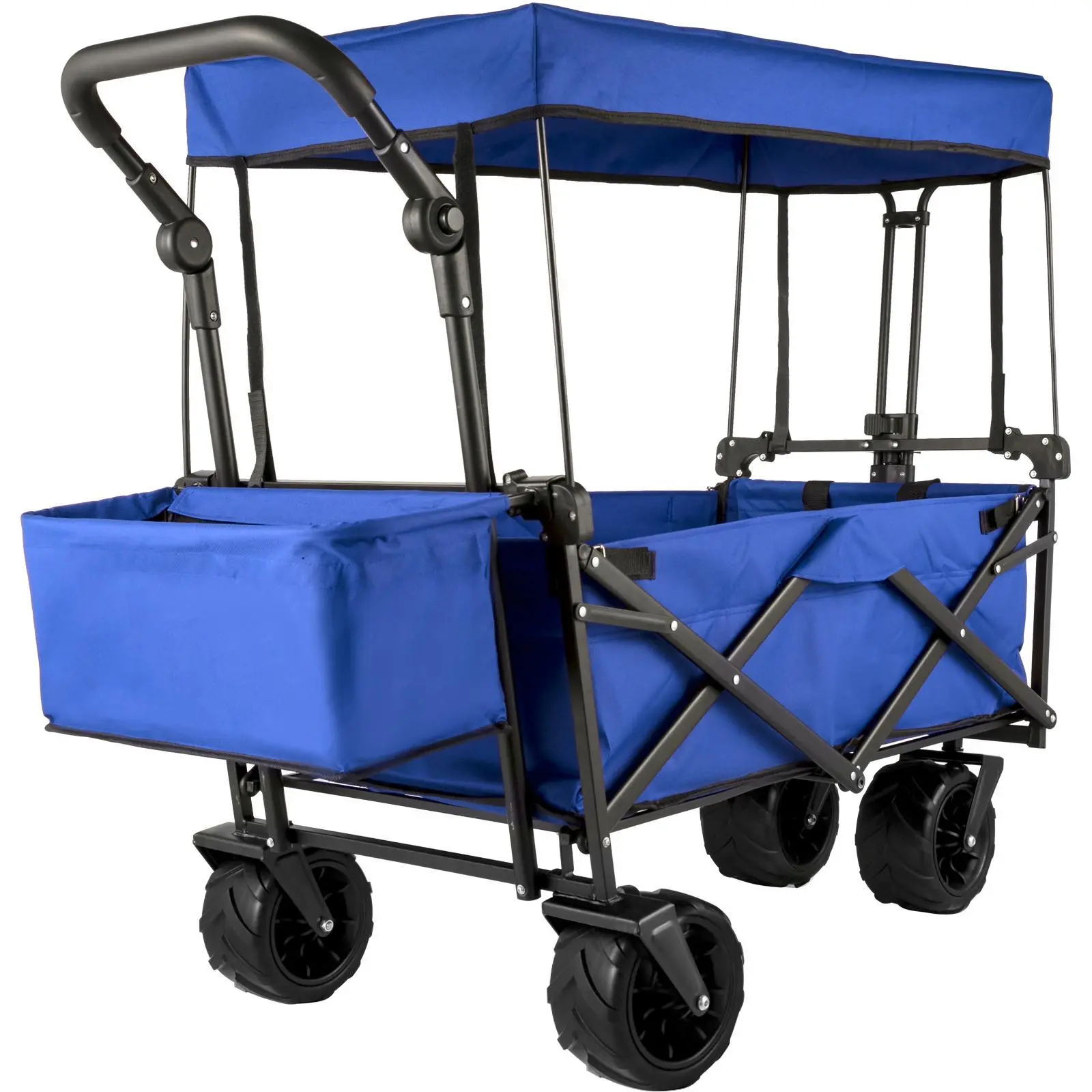 【FathersDayGift】VEVOR Extra Large Collapsible Garden Cart with Removable Canopy,  , Folding Wagon Utility Carts with Wheels and Rear Storage, Wagon Cart for Garden, Camping, Grocery Cart, Shopping Cart, Blue