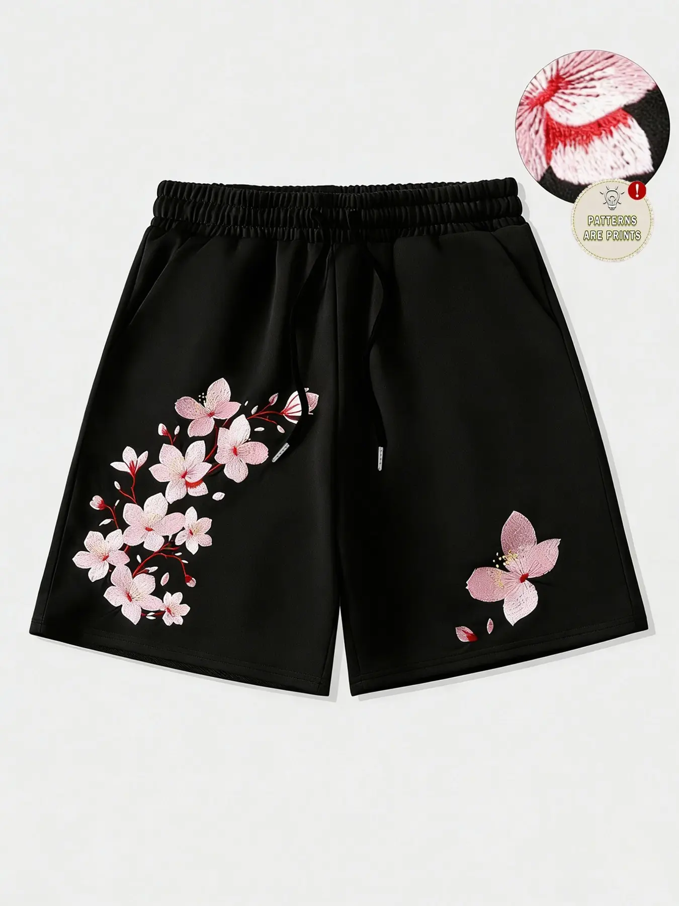 Unisex Y2K Fashion Clothing Plum Blossom Floral Print Breathable Short Trousers, Drawstring Shorts for Spring/Summer, Suitable for Y2K fashion, streetwear, couple outfits, trendy outings, men's gifts, and back-to-school season