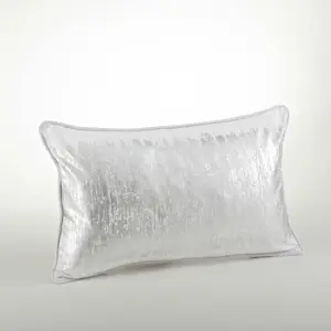 SARO  12 x 20 in. Rectangular Metallic Banded Design Pillow - Silver