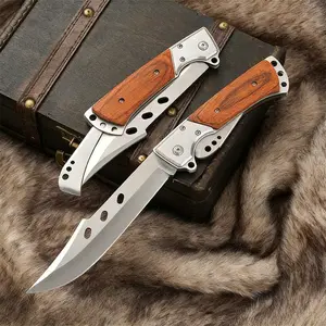 High Quality Portable Manual Folding Knife 440C Blade, Stainless Steel and Wooden Handle, Practical Knives for Camping Hiking, Present for Fisherman, Camper, Hiker, Traveler