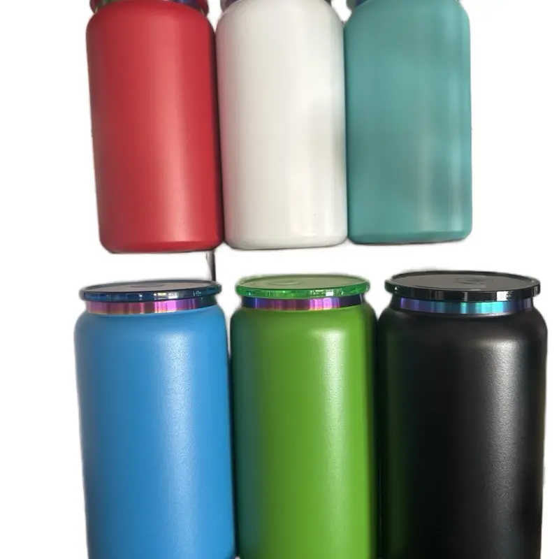 Customizable 16 oz Stainless Steel Tumbler Flask - Stylish Portable Beverage Container with Matching Straws and Colored Lids, Flasks