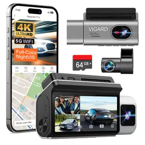 3 Channel 4K Dash Cam Front and Rear Inside for Cars, Sony Sensor, 1080P Cabin and Rear, Wide Angle, Night Vision, WiFi GPS, Parking Monitor, Loop Recording, Touch Screen, 64GB Card Included