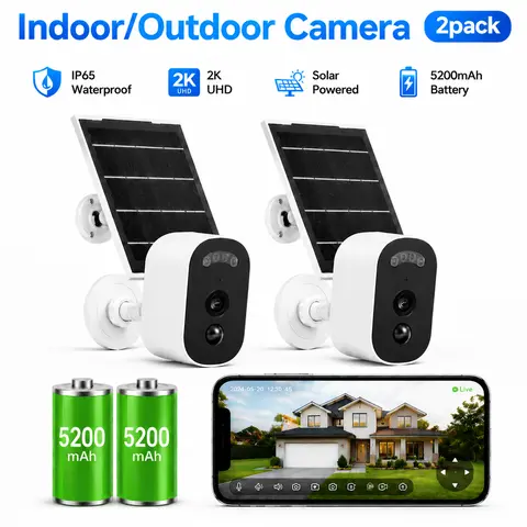 【JOOAN 2.5K Solar WiFi Wireless Indoor/Outdoor Security Camera】Easy Magnetic Mount, 2.4G WiFi Security Camera – HD Video,  AI Human Detection, IP66 Waterproof, Color Night Vision, Smart Alarm, Two-Way Audio, Smartphone Control Lens, Easy Installation