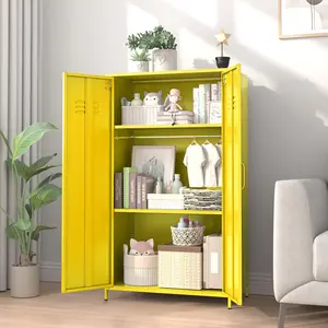 GEITIN 2 Door 51.2" Kids Locker Changing Room, Metal Storage Locker, Steel Wardrobe with 2 Adjustable Shelves and Hanging, Steel File Cabinet Organizer for School Gym Home Office