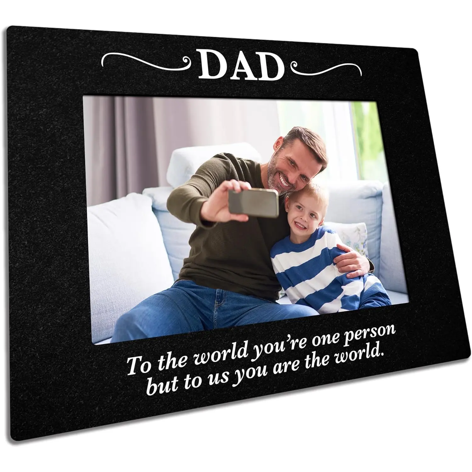 4" X 6" Picture Frame For Dad From Daughter Son - Dad, To Us You Are The World - Wooden Photo Frame For Desktop, Shelf, Counter Display - Birthday Father's Day Valentine's Day Gifts for Father