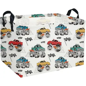 Rectangular Monster Truck Baskets Boys Basket,Kids Storage Bins with Handles for Car Decor, Racing Storage Bin(Monster truck)