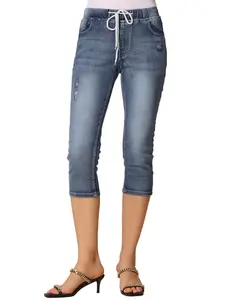 INSPIRE CHIC Women's Skinny Jeans Elastic Waist Classic Slimming Jeggings Denim Capri Pants
