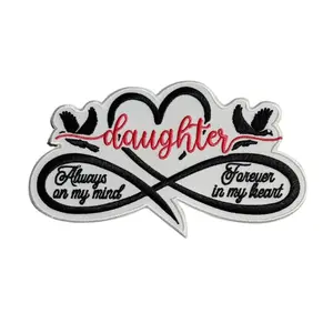 Memorial Infinity Collection: Patch Party Club, "DAUGHTER" Eternal Remembrance 1-pc, Iron-On Embroidered Patch, Sz 6", Tribute Honor, DIY