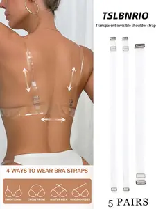 5 Pairs Adjustable Transparent Invisible Bra Straps Accessories with Metal Hooks, Buckle, 4 Wear Modes for Strapless Dresses, Durable Replacement for Wedding and Daily