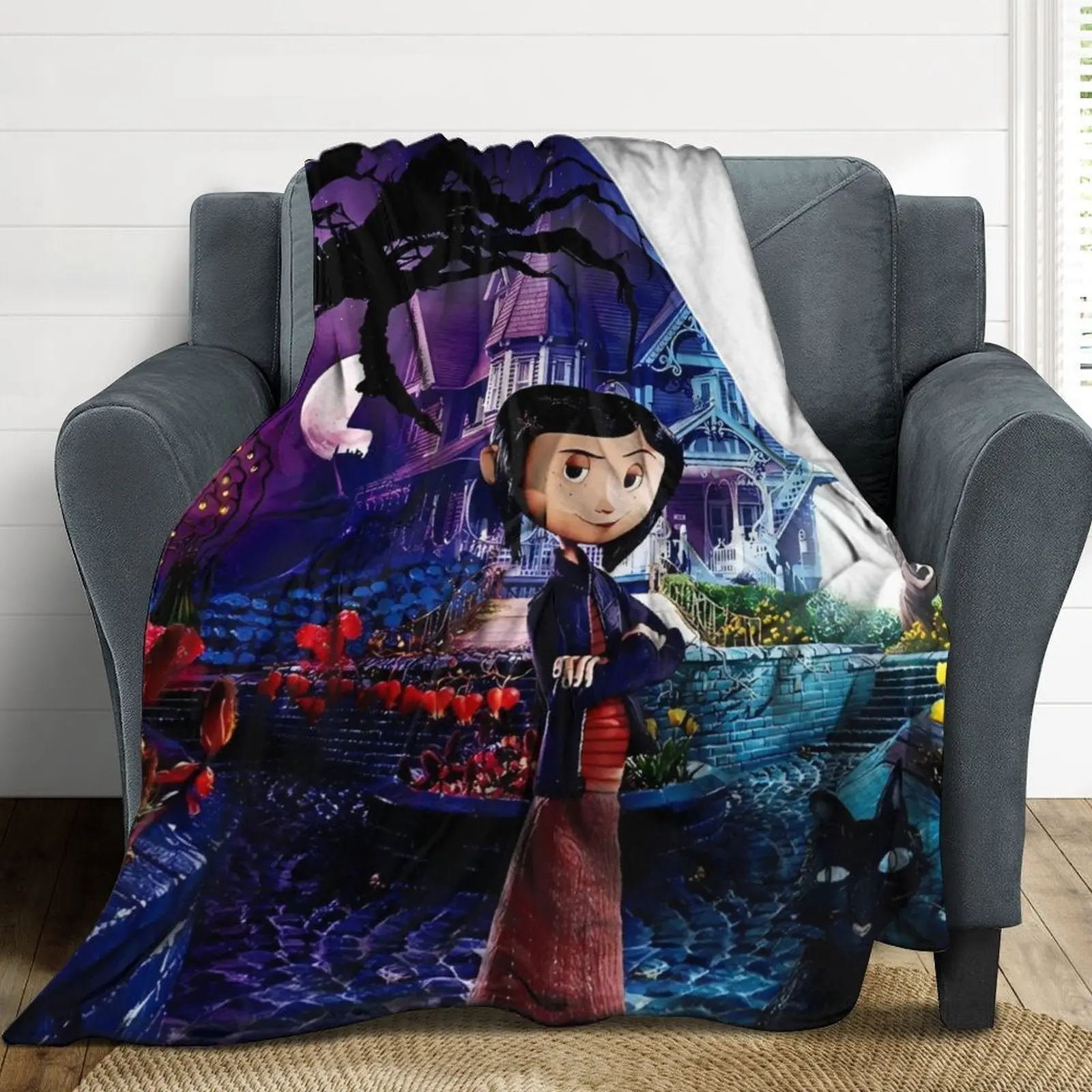 Caroline Cartoon Printed Breathable Soft Blanket - Cozy Throw, Wrinkle Resistant Glam Multi-Functional Bedding Home Decor, Lightweight Warm All-Season Blankets for Bed, Ideal Holiday Gift