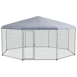 PawHut Large Chicken Coop Metal Chicken Run for Chickens with Waterproof and Anti-UV Cover, Polygon Shaped Walk in Fence Cage Hen House for Outdoor and Yard Farm Use, 1" Dia, 17.1' x 15.7' x 9'