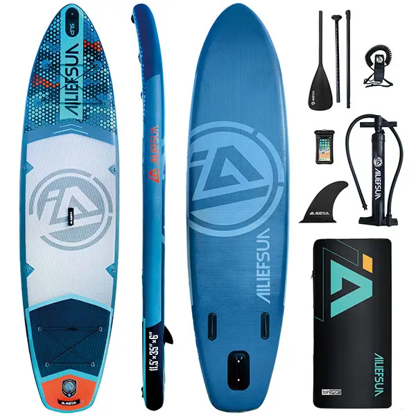 AILIEFSUA 11'5''x35'' Large Wide Deck Inflatable Paddle Board, 450lb Capacity Premium Stable SUP for Youth & Adults (2+1 People/Family) w/100L Backpack, Dual-Action Pump, Safety Leash, Paddleboarding, 11.5Ft, Bag, Stability, 10L Waterproof Bag, 35In