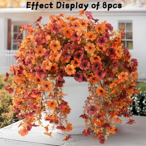 Artificial Faux Mums Fall Decorative Flowers for Outdoor Decoration, 4pcs/8pcs Fake Silk Daisy Plants, Realistic UV Resistant Autumn Decor