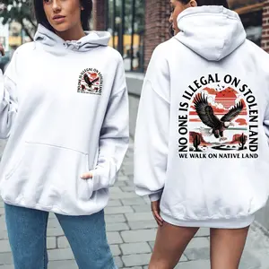 Native American Heritage Hoodie - Unisex Classic Style with "NO ONE IS ILLEGAL ON STOLEN LAND" Print, Made from Cultural Apparel Fabric