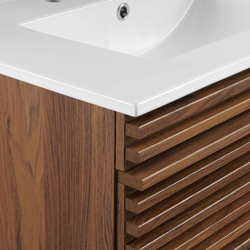 Modway Render 30" Wall-Mount Bathroom Vanity in Walnut White