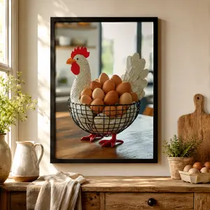 Charming Rooster and Egg Basket Canvas Wall Art withRustic Farmhouse Decoration for Kitchen, Living Room, or Office - Perfect Easter, Mother's Day, or Birthday Gift, Kitchen Wall Art Rustic Canvas Art  Cute Rooster Pattern,Funky Home Decor