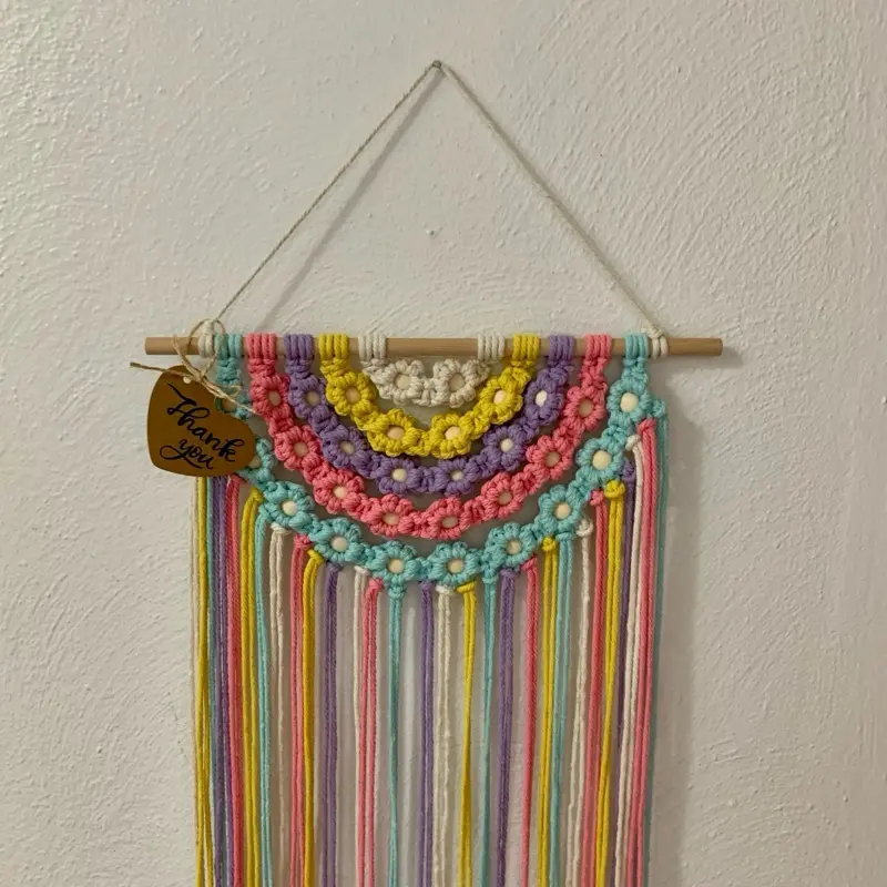 Large Macramé Spring Floral Rainbow Wall Hanging