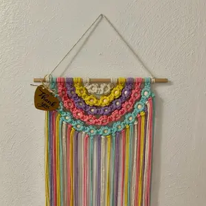 Large Macramé Spring Floral Rainbow Wall Hanging
