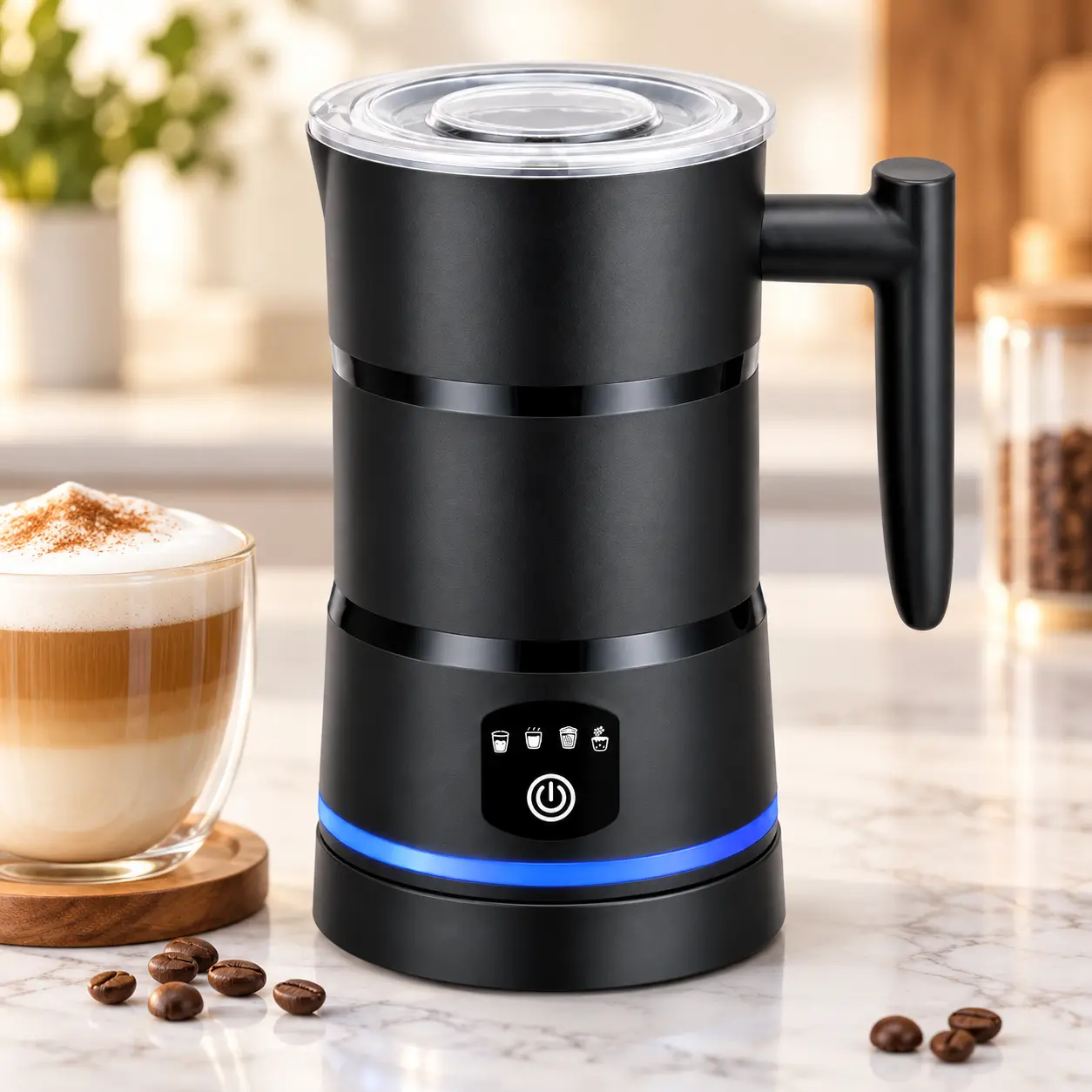 Vortopt 4-in-1 Electric Milk Frother and Steamer, Automatic Hot & Cold Foam Maker, Milk Warmer with Detachable Base for Coffee & Lattes