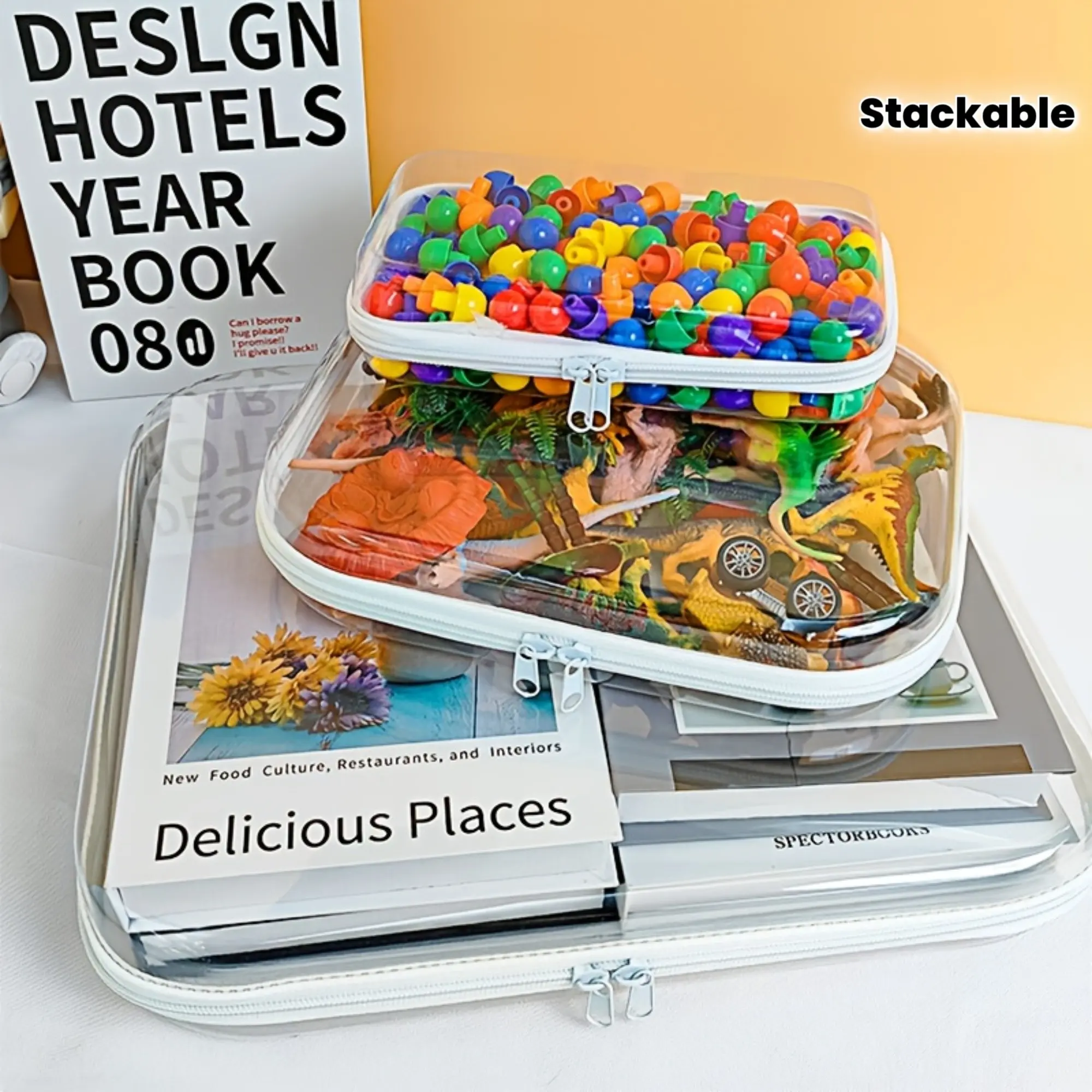 3pcs Clear Hard Shell Zippered Storage Boxes: Stackable Plastic Organizers, Plastic Storage Bins For Travel, Cosmetics, Toys And Crafts. Durable Transparent Hard Cases With Zippers, Perfect As Versatile Holiday Gifts.
