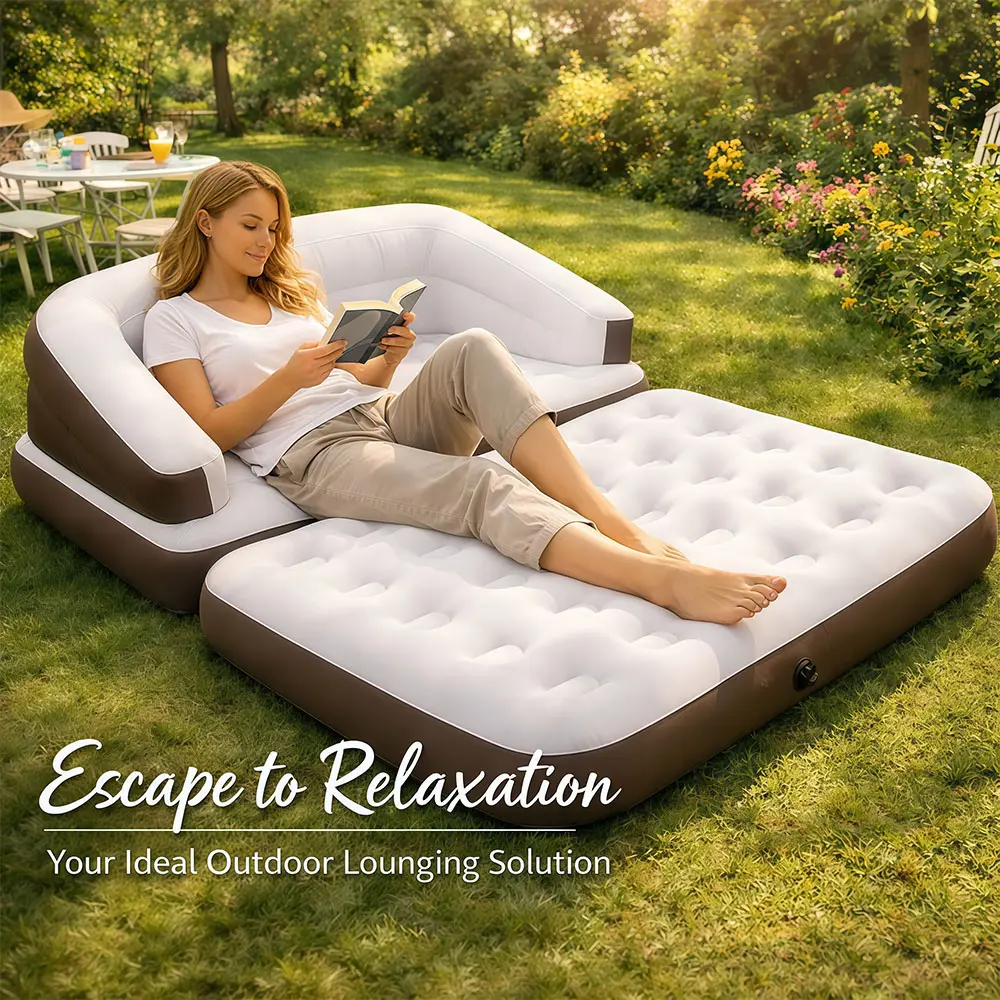 5-in-1 Inflatable Sofa Bed with Electric Pump, Convertible Air Mattress Couch for Living Room, Guest Room & Camping, Fast Inflation Portable Sleeper