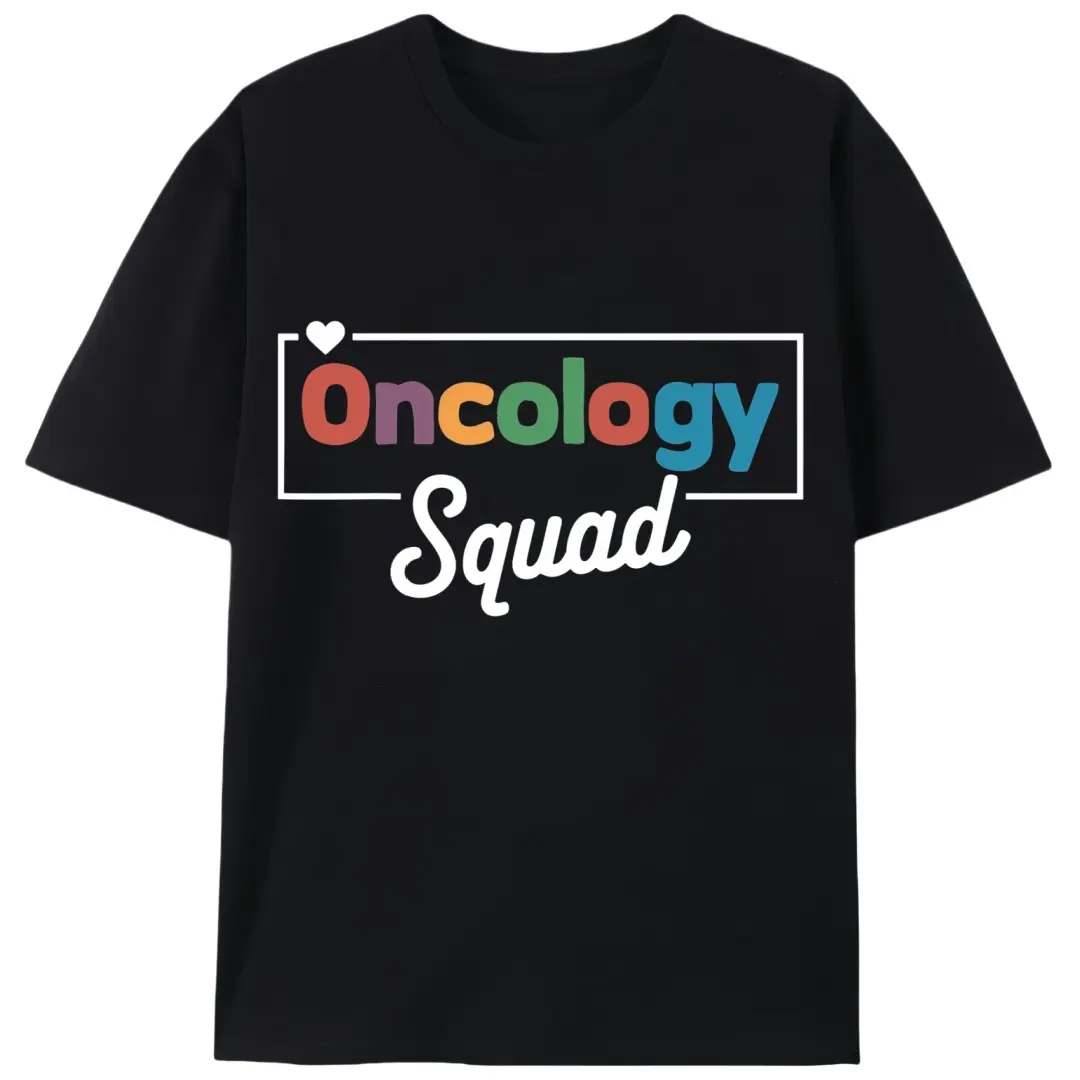 Men's 100% Cotton Knit 'Oncology Squad' Graphic T-Shirt, Casual Short-Sleeve Round Neck Normal Type Top, Fitted Stretch Machine Washable Christmas Apparel for Medical Professionals, All Seasons Basic Print