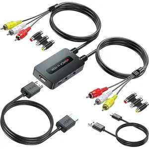 Dual Port AV to HDMI, Double RCA Composite to HDMI Converter, Two RCA in One HDMI Out Converter for N64/Wii/PS2/DVD/VHS to Display On Newer TVs with HDMI