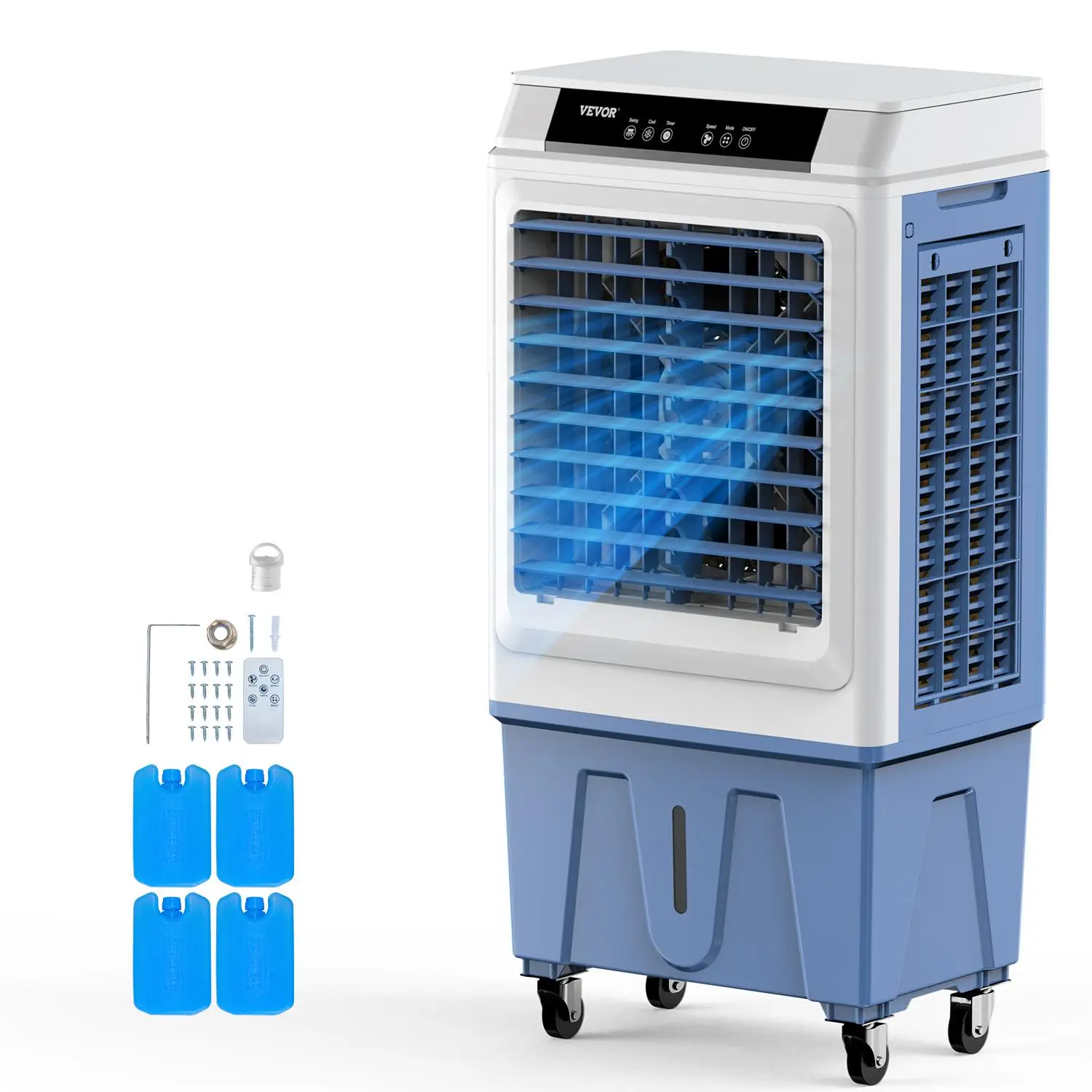 VEVOR Evaporative Air Cooler, 3100 CFM with 9 Gallon Water Tank Swamp Cooler, Portable Cooling Fan with Remote Control, 12H Timer, 4 Ice Boxes, Quiet