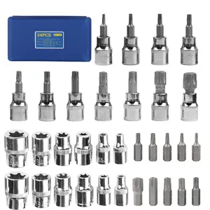 34Pcs Torx Star Bit Socket Set | Male Female Torx & E-Socket Kit with 1/4" 3/8" 1/2" Drive | S2 Steel Tamper Proof Security Bit Set | Handheld Impact Tool for Car Truck Automotive Repair