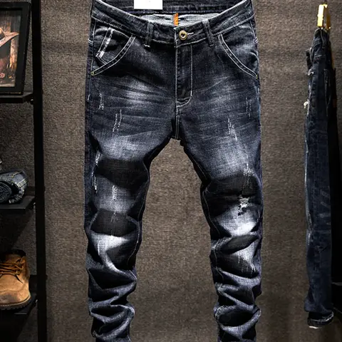 Men's Ripped Distressed Skinny Jeans, Stretchy Fabric, Comfortable Fabric, Stylish Casual Denim Pants for All Seasons, Streetwear Bottoms