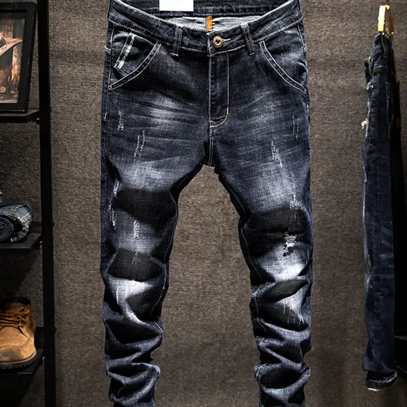 Men's Ripped Distressed Skinny Jeans, Stretchy Fabric, Comfortable Fabric, Stylish Casual Denim Pants for All Seasons, Streetwear Bottoms