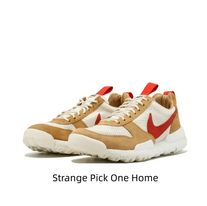 Wheat Suede White Mesh Retro Low Top Trail Sneakers Bright Red Side Logo & Red Pull Tabs Chunky Segmented White Cushion Outsole Anti Slip Rugged Lug Traction Trainers Unisex For Hiking Camping Daily City Walk ：