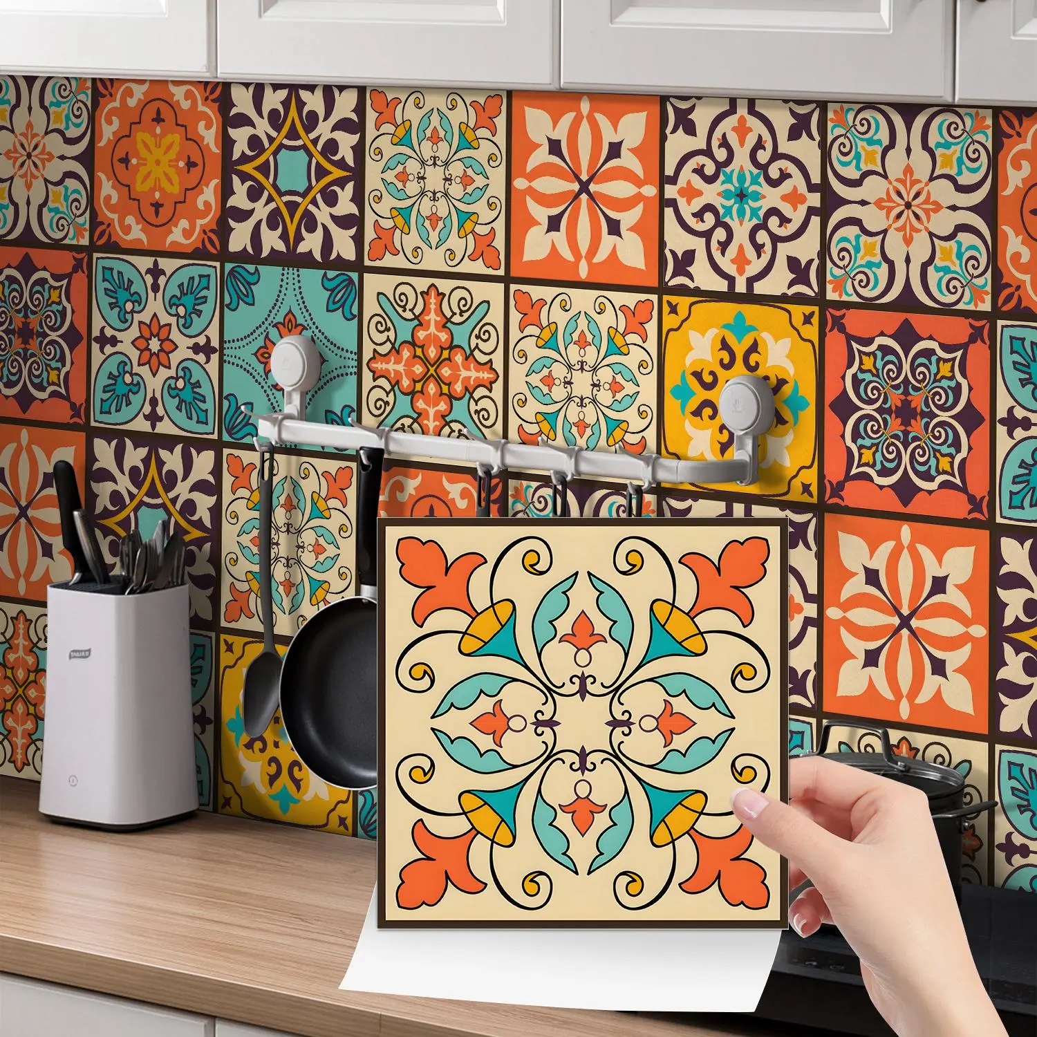 Geometric Pattern Self-adhesive Wall Tile Sticker, DIY Waterproof & Oil-proof Wall Decal, Wall Decor for Home Kitchen Bathroom Decoration, Decorative Wall Sticker