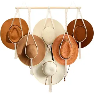 Macrame Hat Hangers for Wall - Boho Hats Rack Cowgirl Hat Holder on Wall, Western Bedroom Decor Hat Display Country Room Decor Gift for Mother Women, 100% Natural Cotton, 41x31inch