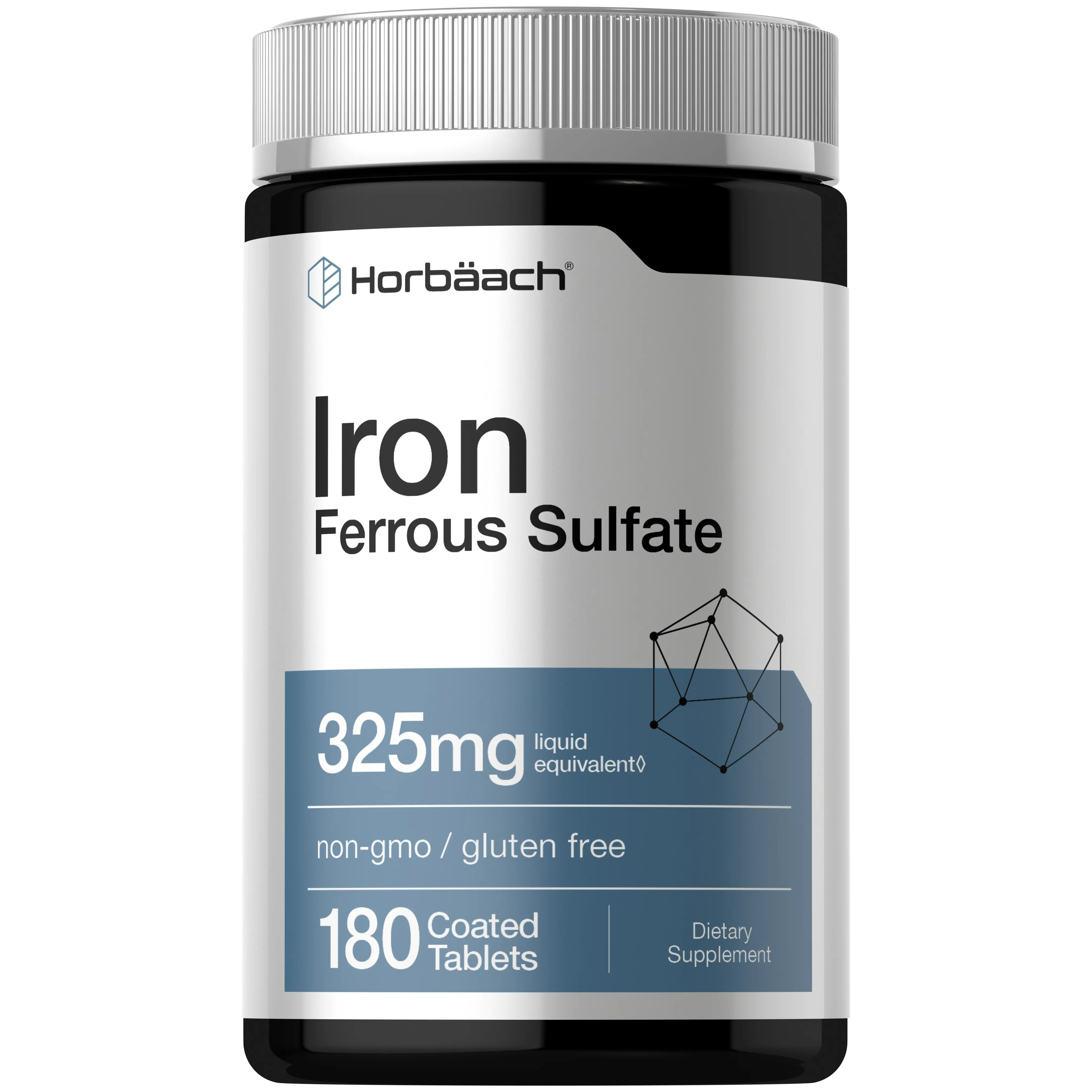 Horbäach Iron Ferrous Sulfate 325mg | 180 Count | Vegetarian, Non-GMO & Gluten Free Dietary Supplement