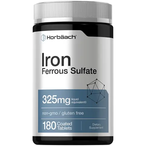 Horbäach Iron Ferrous Sulfate 325mg | 180 Count | Vegetarian, Non-GMO & Gluten Free Dietary Supplement