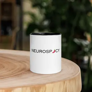 Colorful 11 oz Neurospicy Ceramic Mug with Colored Rim, Inside, and Handle