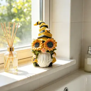 Spring Bumble Bee Gnome Figurine - Sunflower-Accented Yellow Home Decor Statue, Cute Table Ornament, Unique Gift for Nature Enthusiasts yard art desktop independence day collectible figure animal lover gift garden