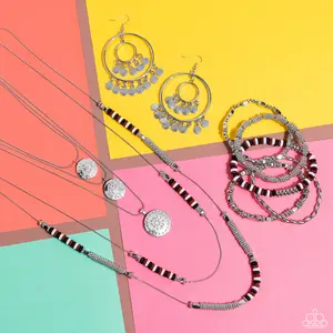 Caviar Chic Multi Necklace - Sunset Sights 1612 with Layered Design, Elegant Snake Chains & Shiny Silver Flower Beads, Adjustable Clasp Closure