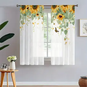 Sunflower Butterfly Print Curtains Set, 2 Pieces, Sunlight Vibrant Style, Perfect for Kids Room Decor, Cozy Atmosphere Decoration