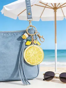 Cute Lemon Slice and Juice Metal Keychain, Summer Beach Theme, Enamel, Keychain For Bags, Perfect for Backpacks, Cars, Gifts