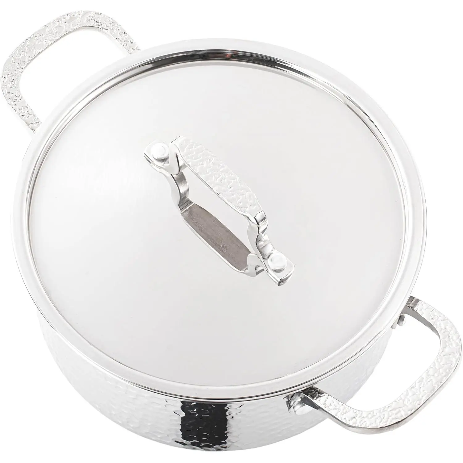 Vivicreate Tri-Ply Stainless Steel Stockpot – Deep Cooking Pot with Hammered Exterior, Compatible with All Stovetops, Even Heat Distribution, Durable Cookware for Soups, Stews, and More（7QT）
