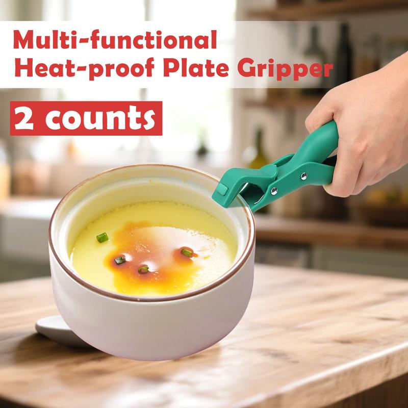 2 Counts Hot Plate Gripper, One Red One Green, Anti-Slip Grip, Easy One-Handed Operation