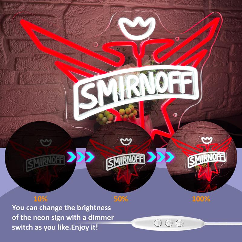 Smirnoff Vodka Beer Neon Signs for Wall Decor Neon Lights for Bedroom Led Signs Suitable for Man Cave Bar Pub Restaurant Christmas Birthday Party Gift Led Art Wall Decorative Crs Light Bar Sign, 5V Usb Power