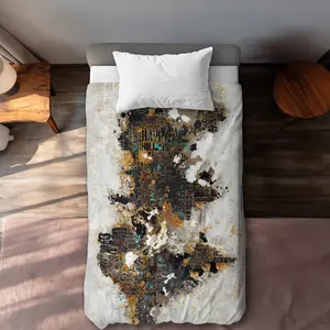 Begin Home Decor C1DCTSW0GN80DX Abstract World Map Beige Modern Twin Size Duvet Cover - Home Decor