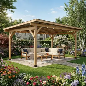 FUFU&GAGA 17'×10' Cedar Wood Gazebo with Heavy-Duty Waterproof PVC Roof, Outdoor Patio Pergola Pavilion with Cross-Bracing Reinforcement