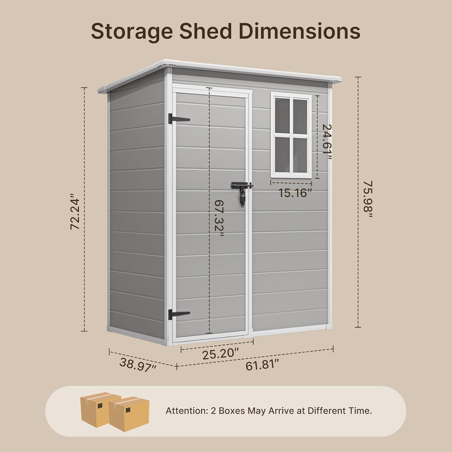 【2 Packages Shipping】Gizoon 5x3 FT Resin Outdoor Storage Shed Weather-Resistant Plastic Garden Tool Shed with Floor and Lockable Door for Backyard Patio Lawn Grey