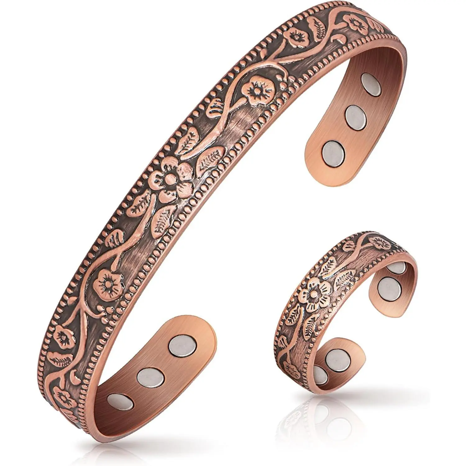 Copper Bracelet & Lymphatic Drainage Ring for Women, Adjustable  Solid Pure Copper Jewelry Gift with 6 Magnets, Vintage Unisex Wellness Design